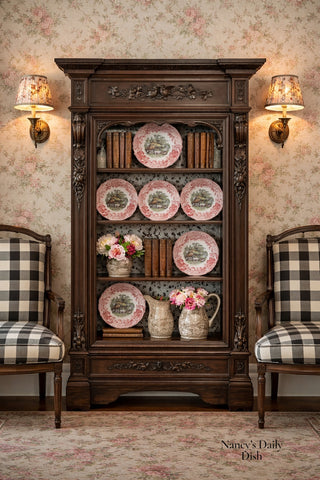 Spode Rural Scenes Red & Black Bi Color Polychrome Transferware Plate Milkmaid Cows Farm Cottage Hops Border Hard to Find