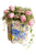 Masons Blue Transferware hexagon Vase Blue pink yellow green flowers