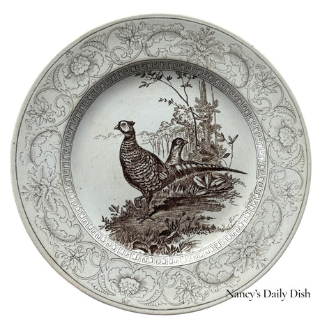 Wedgwood Circa 1903 Antique  Brown Transferware Pheasants Game Bird Plate Formosa