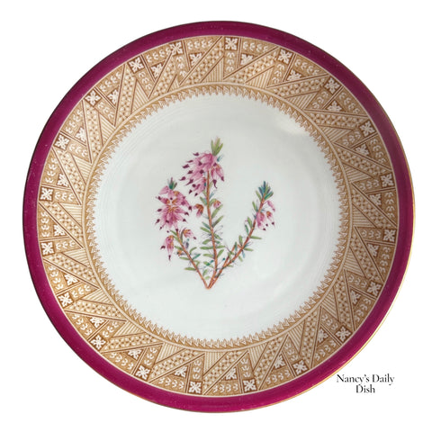 1868-83 Royal Worcester Hand Painted Pink Heather Botanical Plate English Transferware