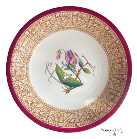 1868-83 Royal Worcester English Hand Painted Sweet Pea Botanical Cabinet Plate