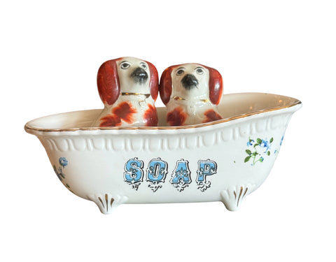 Vintage Blue Transferware Ironstone Claw Foot Bath Tub SOAP Dish w/ Flowers Roses