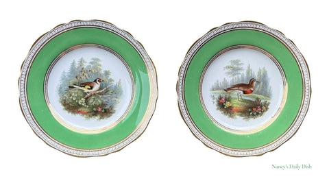 Copeland Spode Bird Enameled Clobbered Antique Bird Plates