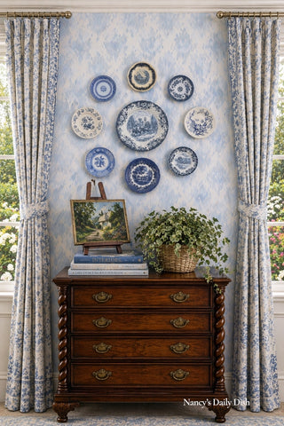 Instant Platewall Display - Collection - Blue & White English Transferware Plates Pastoral & Florals 9 Mix n Match