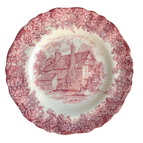 Scenic Red Transferware Plate Romantic English Charm John Milton's Cottage