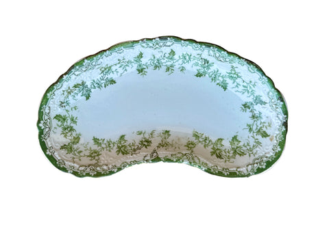 Antique Green Transferware Relish Crescent Bone Dish J Clementson