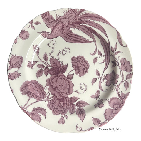 Purple Toile Transferware Plate Birds Roses Pheasants