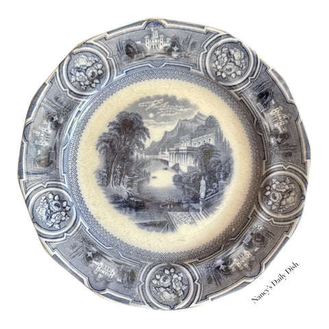 Antique Wedgwood Dark Flow Blue Transferware Plate California