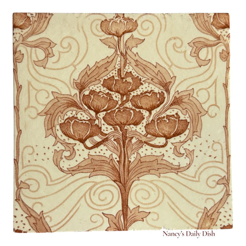 Antique Mintons China Works Aesthetic Movement Art Nouveau Brown Transferware Tile