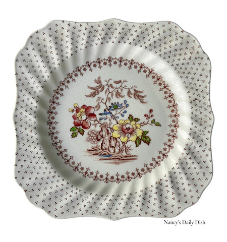 Vintage English Brown Polychrome Transferware Royal Doulton Square Plate