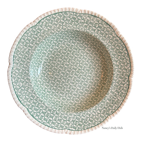 Rare Cauldon Green Chintz Sheet Pattern English Transferware Rim Soup Bowl