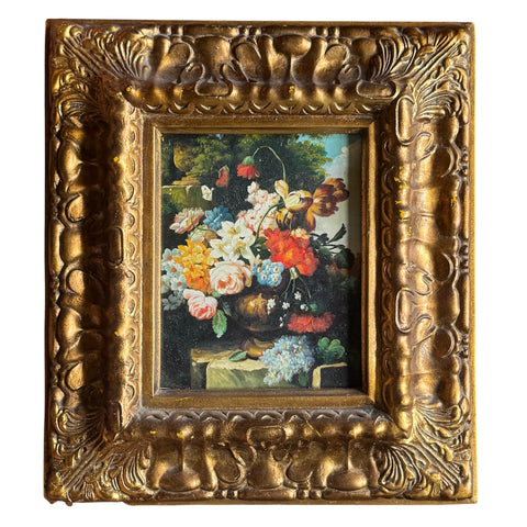 Vintage Floral Oil Painting Framed Ornate Gilt Gold Frame