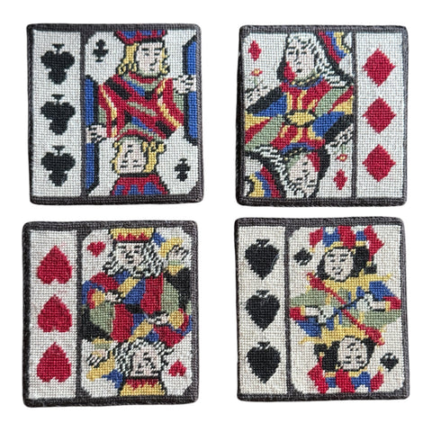 Set of 4 Needlepoint Playing Cards Game Card 5” Coasters