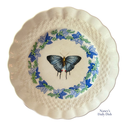 Spode Copeland Blue & Green Transferware Plate w/ Butterfly & Basket Weave Border