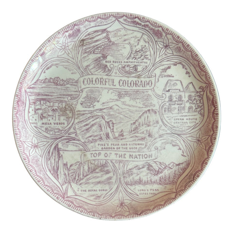 Lavender Transferware Colorful Colorado Top of the Nation souvenir plate American History / Historical Staffordshire