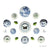 17 Piece Majolica Blue & Green Transferware Instant Platewall Vintage English Plates