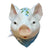 Vintage Pig Head Wall Pocket Hanging Planter / Utensil Holder w/ Blue Floral Hand Painted