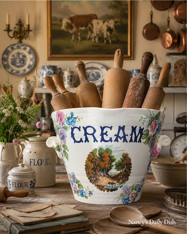 Vintage / Antique Advertising Grocers Dairy Display English CREAM Pail w/ Cows