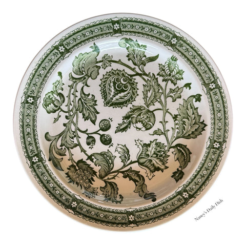 rare Green English Transferware Plate  Ridgway Jacobean Paisley Flowers