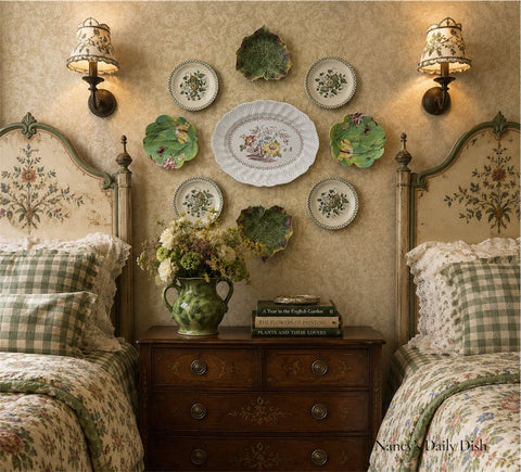 Instant Platewall Platter Green & Brown Transferware &  Majolica Leaf Fruits Flowers Plates  Mix n Match