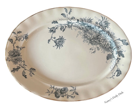 16” K & C B Late Mayers Antique Steel Blue Transferware Daisy Daisies Platter