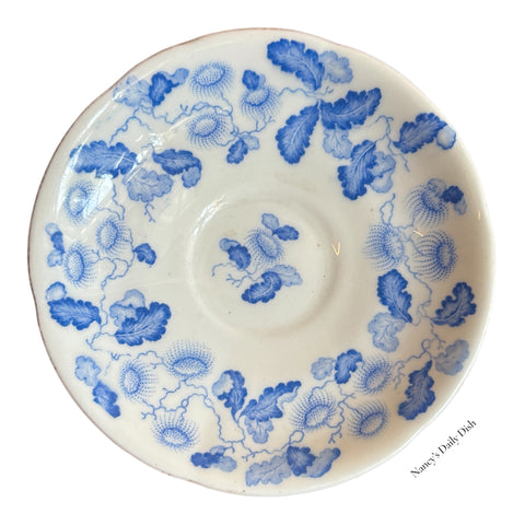 Antique English Transferware Light Blue & White Plate Oak Leaf