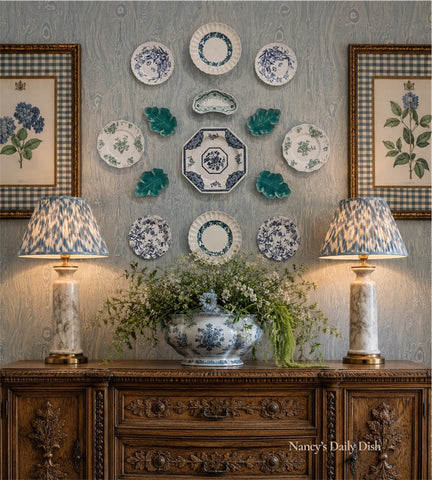 14 Piece Majolica Blue & Green Teal Turquoise Transferware Instant Platewall
