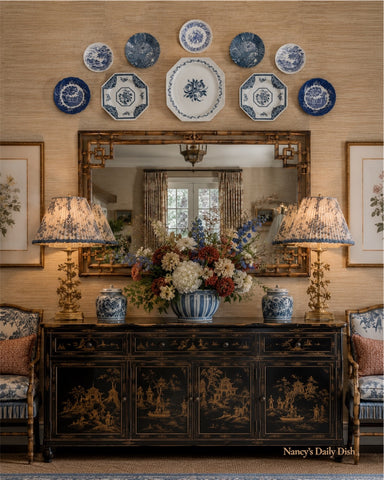 Instant PlateWall Set of 10 Mix n Match Vintage Blue Transferware Plates & Platter Overdoor or Mirror Arrangement