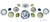 14 Piece Vintage Blue & Green Transferware Instant Platewall  w/ Majolica Leaf Plates & Platter Collection
