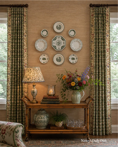 10 Piece Instant Plate wall Platewall Green Transferware