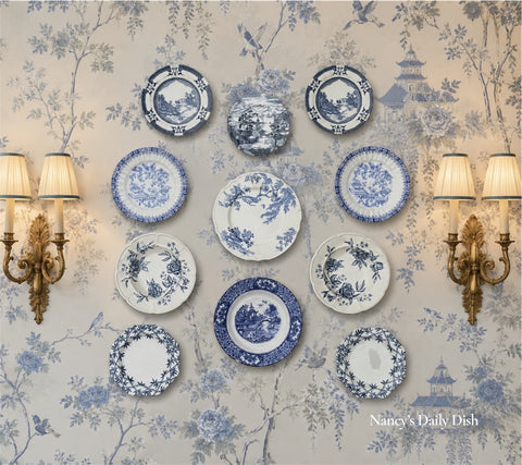 Instant Chinoiserie PlateWall Set of 11 Mix n Match Vintage Blue Transferware Plates