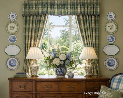 Symmetrical Double Platewall 10 Piece Blue & Green Transferware Instant Platter & Plate Wall