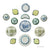 14 Piece Majolica Blue & Green Transferware Instant Platewall