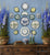 14 Piece Majolica Blue & Green Transferware Instant Platewall