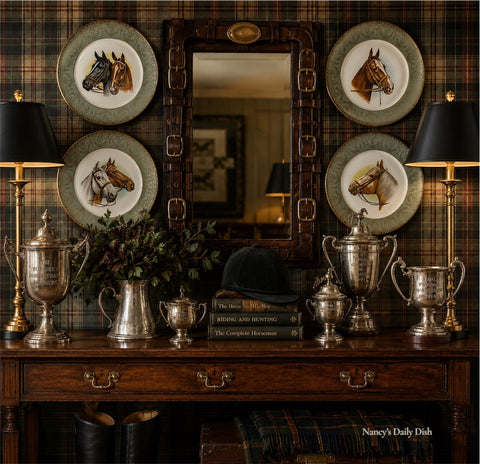 Vintage English Equestrian Horses Portrait Plate “The Racing Pair”