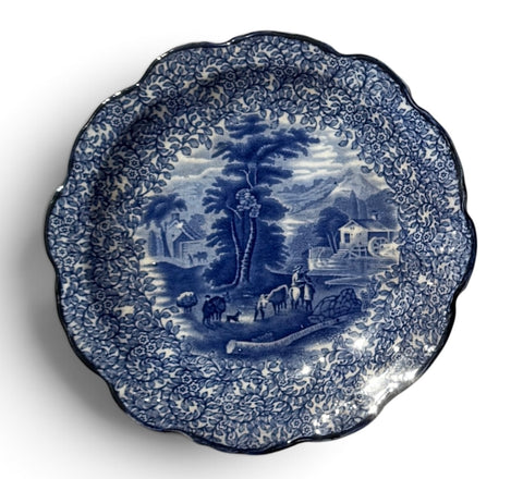 Vintage Scalloped Blue Transferware Plate Chintz Border