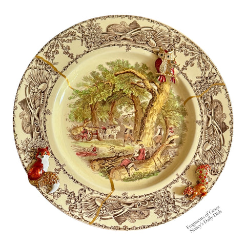 Fragments of Grace No. 24 'The Watchful Wood' ~ Brown Transferware Rural Scenes Forest Animals Plate