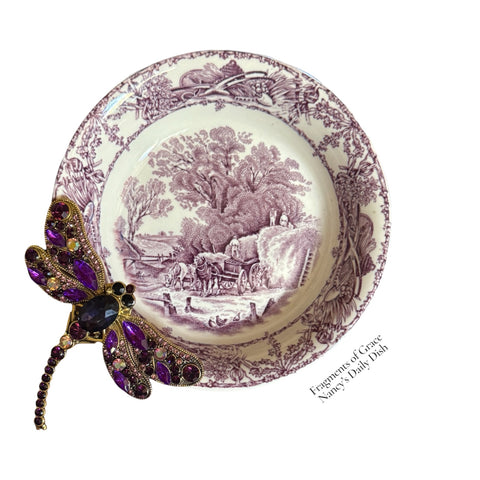 Fragments of Grace No. 20 A Little Harvest of Grace ~Purple Transferware Berry Bowl w/ Dragonfly