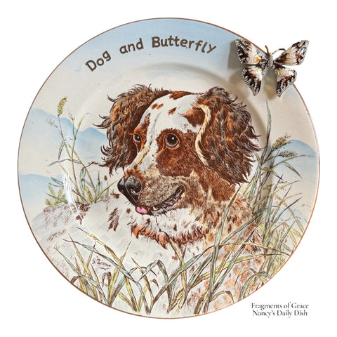 Fragments of Grace No. 29 Dog and Butterfly - Antique Cauldon Spaniel Plate
