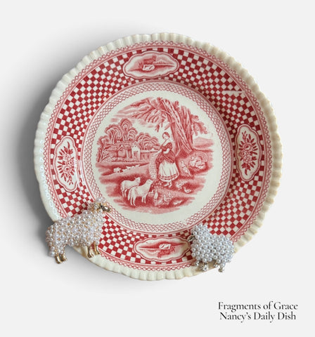 Fragments of Grace No. 30 ~ The Shepherds Little Flock ~ Red Transferware Sheep Plate