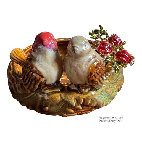 Fragments of Grace No. 23 The Pomegranate Nest - Majolica Bird Nest Candle Holder