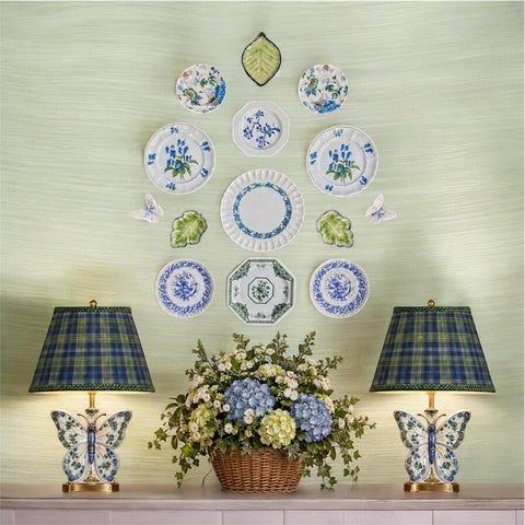 14 Piece Majolica Blue & Green Transferware Instant Platewall