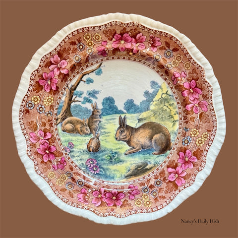 Antique 1891 Copeland Spode Polychrome Rabbit Plate - Rare Victorian Transferware