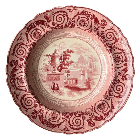 E W & S Etruscan Vase Antique Red Transferware Plate Enoch Wood & Sons