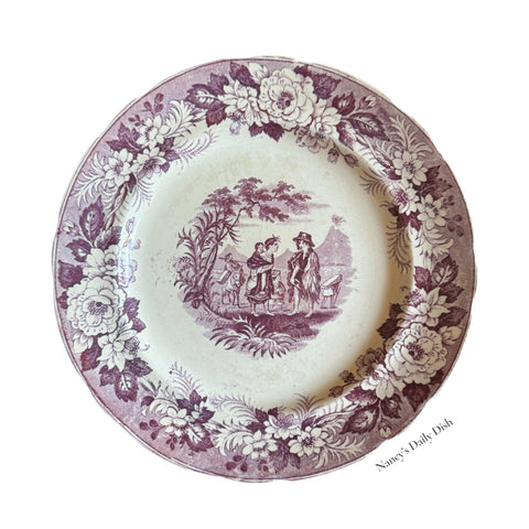 Antique Purple Transferware Plate 9" MEXICAN Pattern J.L. Joseph Lakin Staffordshire c. 1840