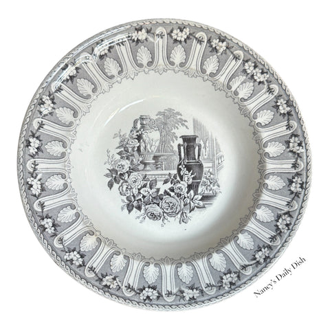 Staffordshire Transferware Plate — Classical Still Life with Urns, Flowers & Ornate Shell Border (Copy)