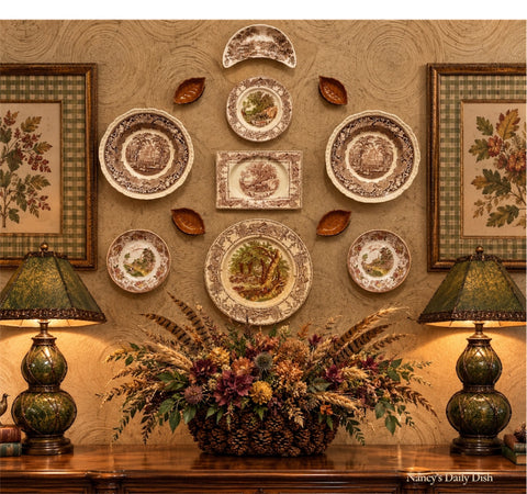 12 Piece Instant Collection Platewall Polychrome Brown Transferware &  Majolica Leaf Plates Platter & Butter Pats