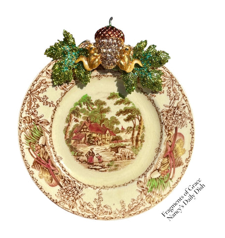 Fragments of Grace  No. 33 - Autumn's Little Keepers - Brown Polychrome Rural Scenes Embellished Plate