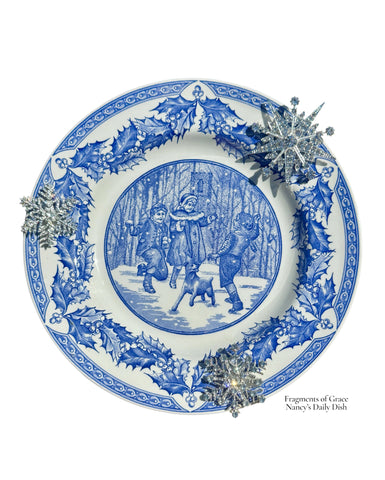 Fragments of Grace No. 41 ~ Snowballs & Puppy Paws~ Spode Blue Snowball Games Children & Puppy Transferware Plate