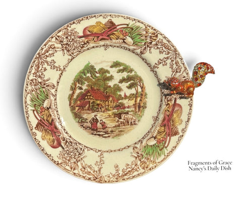 Fragments of Grace  No. 40 - A Little Mischief in the Countryside~ - Brown Polychrome Rural Scenes Embellished Plate